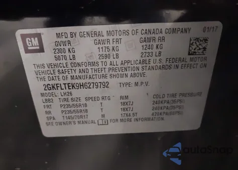 2017 GMC Terrain Sle-2 из США, поврежденный, VIN 2GKFLTEK9H6279792